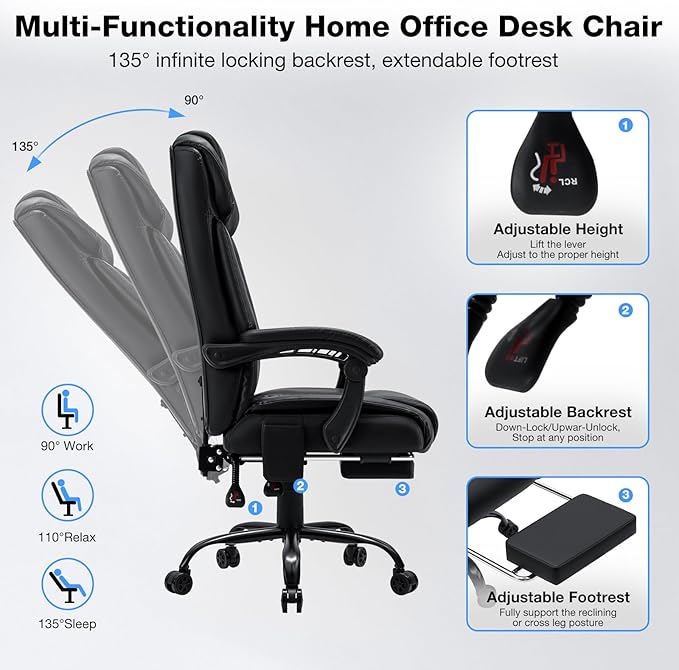 HOFFREE Heated Office Chair Massage Desk Chair with Heat 400lbs Executive Reclining Home Desk Chair with Footrest,Linkage Armrests for Heavy People(Black)