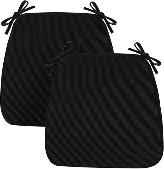 2'' Thick High-Density Foam Indoor Chair Cushions | Dining Chair Pads with Ties, Removable Washable Cover, Kitchen Chair Cushions 17"x16", Black 2 Pack