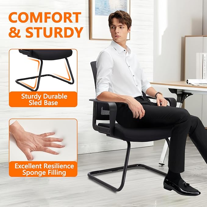 CLATINA Office Guest Chair with Lumbar Support and Mid Back Mesh Space Air Grid Series for Reception Conference Room 2 Pack