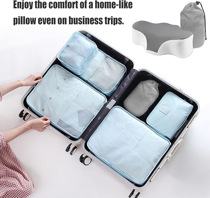 Bespilow Travel Cervical Pillow for Sleeping, Small Memory Foam Neck Pillow with Cooling Washable Cover, Compact Ergonomic Neck Support Travel Pillow for Car Camping, RV, Road Trip & Passenger Seat