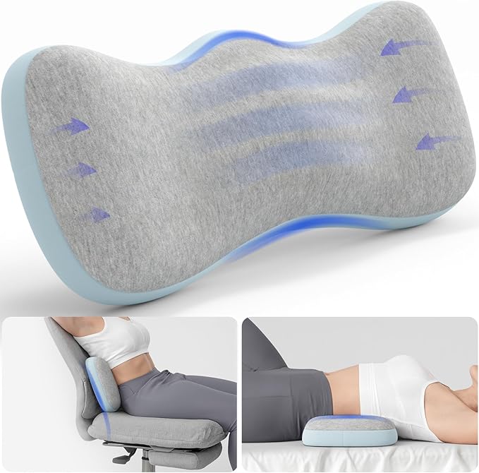 Lumbar Support Pillows for Bed, Lower Back Pillow for Sleeping, Memory Foam Waist Pain Relief Pillows, Lumbar Pillow for Sleeping, Bed, Car, Couch (Grey Blue)