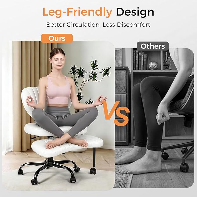 Cross Legged Office Chair, Ergonomic Criss Cross Chair with Wheels, 360° Swivel Height-Adjustable Meditation Chair for Yoga & ADHD, Wide Kneeling Chair with Strong Lumbar Support (White) BPY01W
