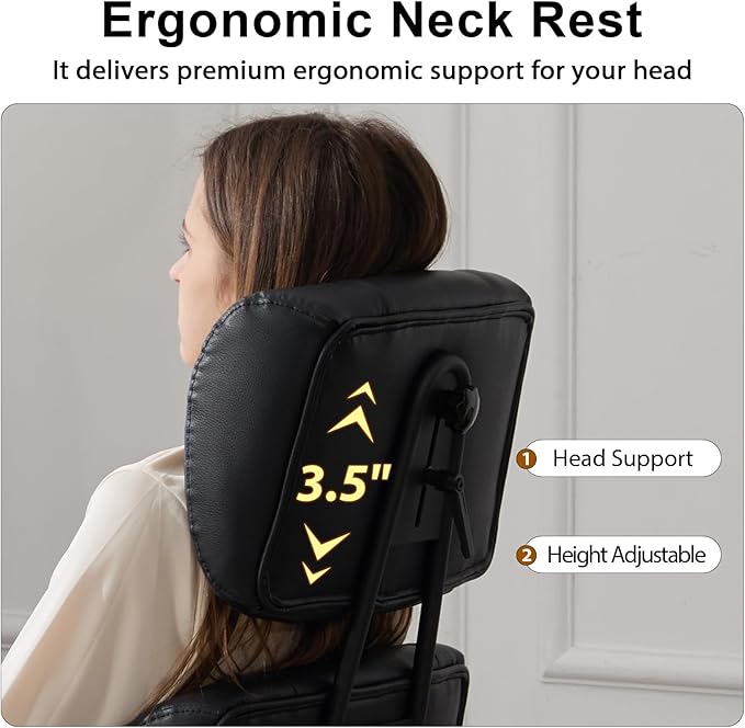 Office Chair, Ergonomic Computer Chair with Adjustable Headrest and Lumbar Support, Executive Leather Chair with Padded Arms, High Back Desk Chairs for Long Hours Sitting, Black
