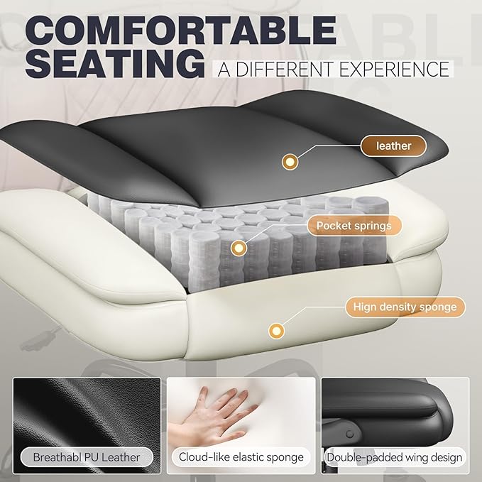 Executive Office Ergonomic Chair, Computer Chair with Adjustable Headrest,PU Leather Desk Chair,High-Back Swivel Task Chair for Home Office with Flip-Up Padded Armrests, 135°Reclining,Black