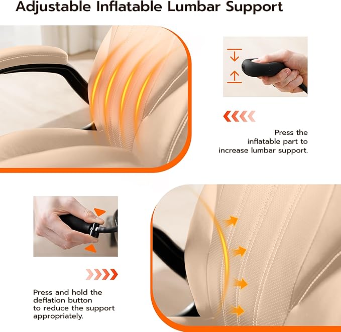 Ylzyxal Office Desk Chair, Ergonomic Computer Chair with Padded Flip-Up Arms and Adjustable Lumbar Support, PU Leather Executive Chair with Tilt Lock and 360° Swivel Rolling Wheels for Work, Study