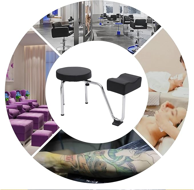 Portable Pedicure Foot Rest Stool, Adjustable Height, Black, for Spa, Beauty Salon, Studio
