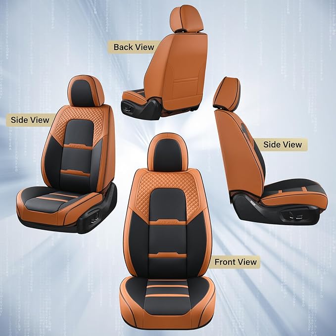 Coverado Car Seat Covers Front Seats, 2 Piece Car Seat Protector with Removable Headrest, Nappa Leather Breathable Front Seat Cushion Side All Wrapped Universal Fit Truck Automotive Most Cars Brown