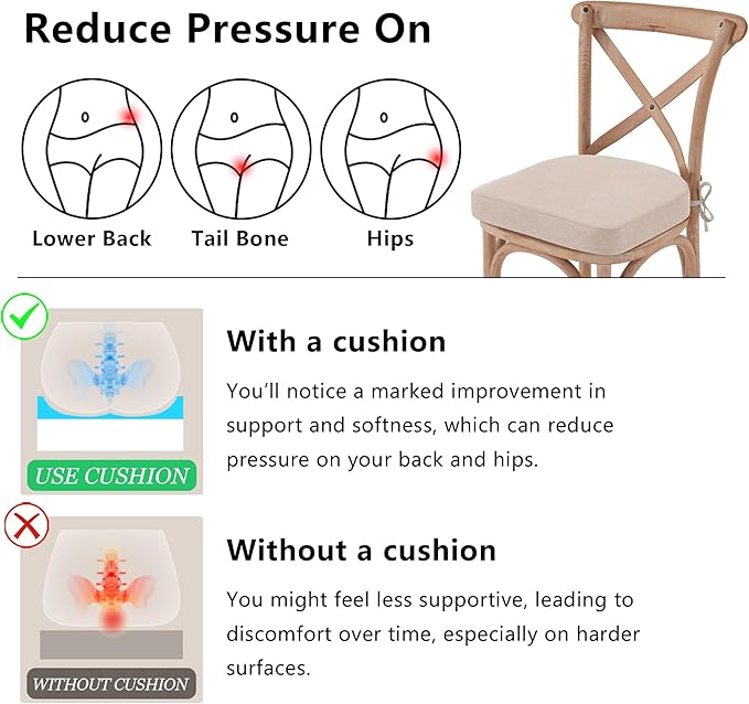 Nordjager Chair Cushions for Dining Chair Seat Set of 4, Memory Foam Chair Pads Help You Relief from Sedentary Discomfort in The Office or Kitchen and Dining Rooms(17" x 16" x 2.5", Beige)