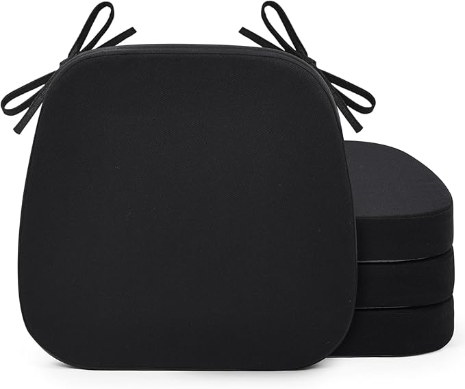 Shinnwa Chair Cushions for Dining Chairs 4 Pack, Non-Slip Kitchen Chair Cushions with Detachable Straps and Machine Washable Cover, Set of 4, 17x16x2in, Black