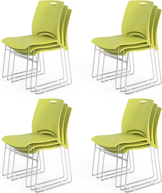 VINGLI Stacking Chairs Set of 12 Stackable Office Chairs with Metal Sled Base, Ergonomic Plastic Seat, Stacking Chairs for Waiting Room Break Room Banquet Guest, Green