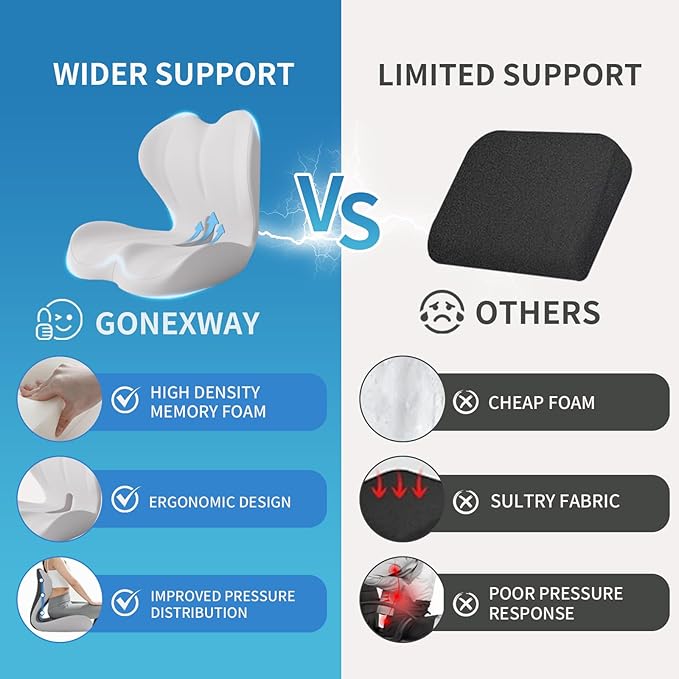 Lumbar Support Cushion for Office Chair, Ergonomic Memory Foam Back Support Pillow for Car Seat, Height-Extended Lower Back Cushion with Breathable Cover, Pain Relief for Office, Driving, Wheelchair