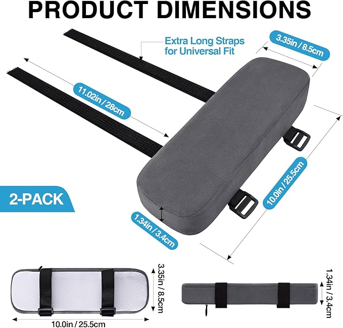 Smiry Ergonomic Office Chair Armrest Pads, Memory Foam Arm Rest Covers, Non-Slip Armrest Cushion with Adjustable Buckles and Straps, Elbow Relief for Desk, Gaming & Wheelchair (Dark Grey, Set of 2)
