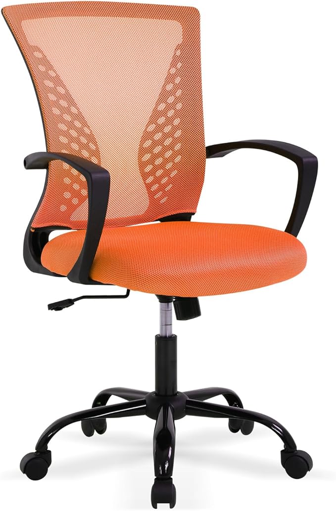 Modern Ergonomic Office Chair - Adjustable Mesh Computer Chair with Lumbar Support & Arms, Comfortable Mid Back Swivel Chair for Home Office, 360° Smooth Rolling (Orange)