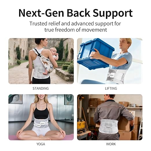 Lower Back Brace for Women Men, Adjustable Lumbar Support with Ergonomic Metal Stays for Work,Lifting,Drive,Fitness, Breathable Fabric Support Belt with 3D Pad, Grey,Size L,Waist 38"-45"