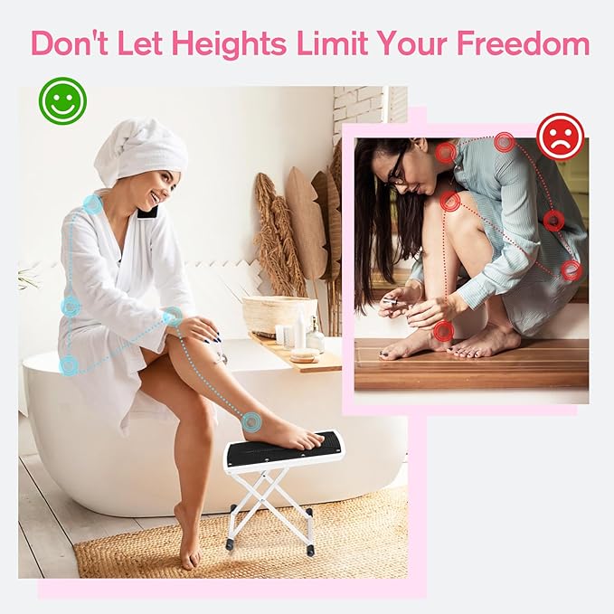 Subay Pedicure Foot Rest, 6-Height Adjustable, Foldable Non-Slip Foot Stand for Easy Home Pedicures, White