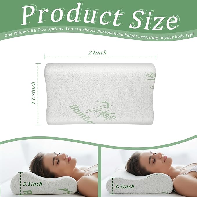 Bucherry 2 Pcs 24 x 13.8 Inches Cervical Neck Roll Memory Foam Pillow Cylinder Bolster Pillow for Bed Round Neck Support with Removable Washable Cover for Sleeping Travel Yoga Legs Back Lumbar