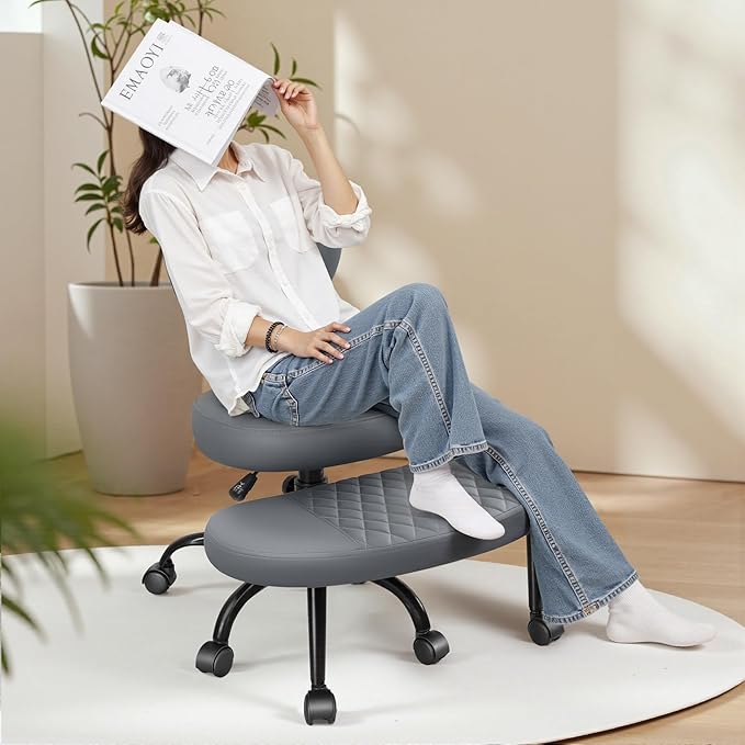 AtHope Ergonomic Cross Legged Office Chair with Wheels - Adjustable Height for Meditation, ADHD Desk & Yoga - Wide Criss Cross Design with Lumbar Support, Kneeling Chair - Dark Gray