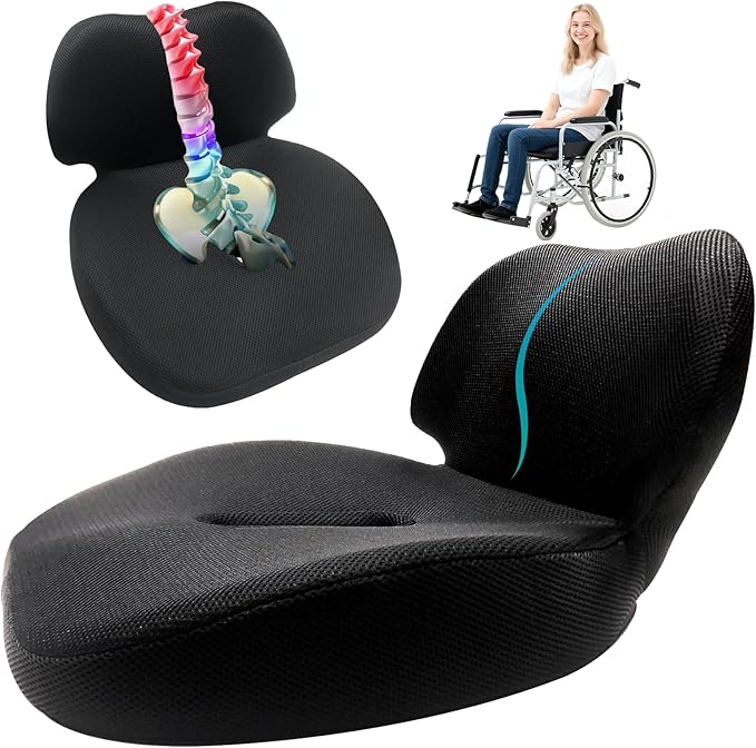 Memory Foam Seat Cushion for Office Chair, Wheelchair Cushions,Hemorrhoid Pillow,Lower Back Support,Bed Sore Cushions for Butt,Cushion for Coccyx Pressure Relieves,Washable Cover.(Black)