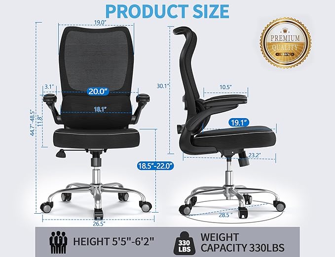 TRALT Ergonomic Office Chair - Desk Chair with Wave High Back Adjustable Lumbar Support Computer Chair - Gaming Chairs Mesh Backrest and PU Leather Seat for Home Reading Chairs (Black Pack of 3)