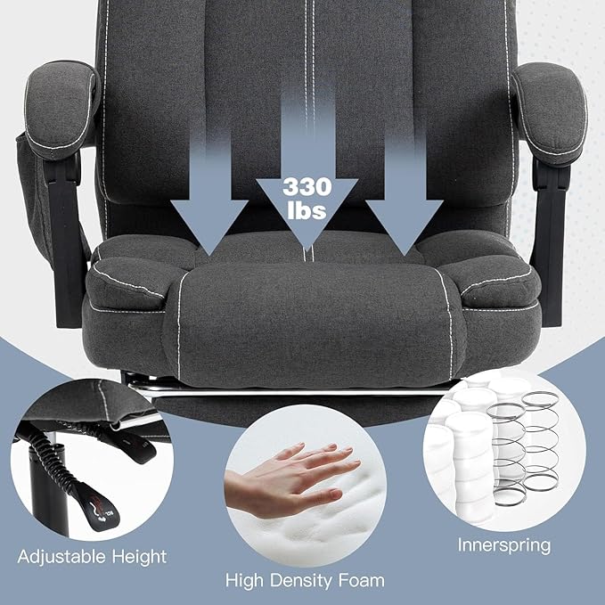 ECOTOUGE Massage Office Chair with Footrest, Ergonomic Adjustable Reclining Executive Home Desk Chair w/ 6 Vibration Points & Heat, Dark Grey