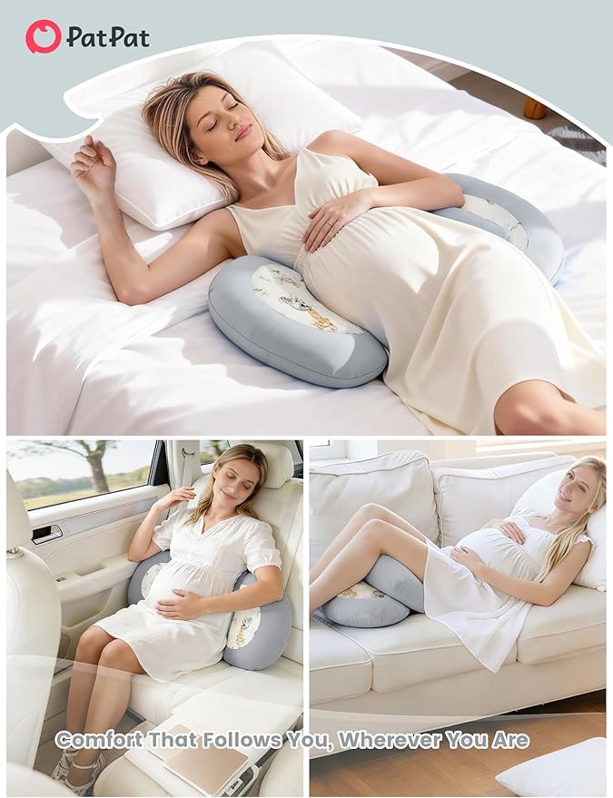 PATPAT Pregnancy Pillow for Sleeping, Maternity Pillow with Removable Cooling Cover, Support for Back, Belly and Hips, Portable Travel Wedge Pillow for Pregnant Women with Adjustable Small Pillow