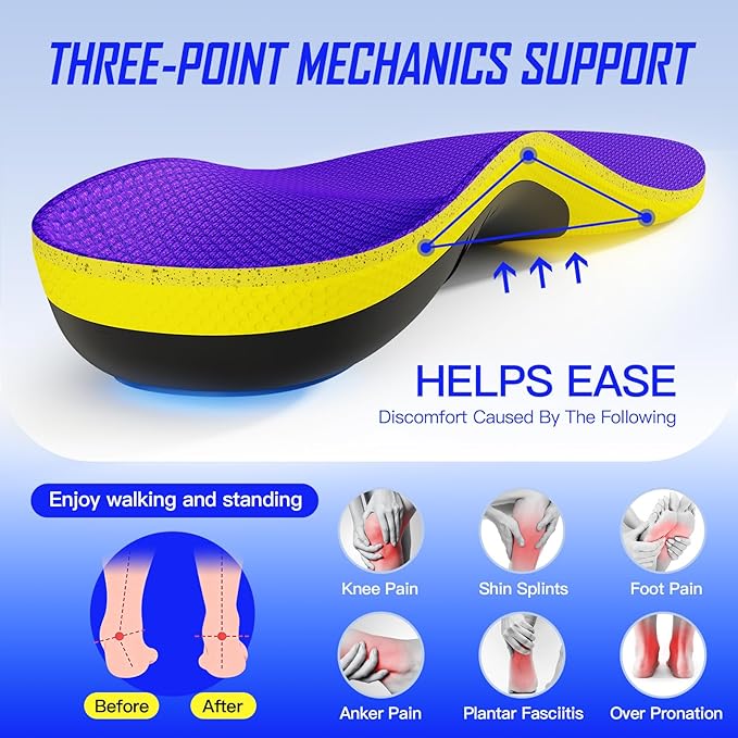 2026 Heavy Duty Support Pain Relief Orthotics - 250+ lbs Plantar Fasciitis High Arch Support Insoles for Men Women, Flat Feet Orthotic Insert, Work Boot Shoe Insole, Absorb Shock with Every Step