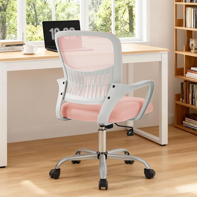 Sweetcrispy Home Office Managerial Executive Chair, Ergonomic Mesh Adjustable Swivel Mid-Back Computer Desk Chair with Comfortable Lumbar Support, Comfy Arms for Bedroom,Study