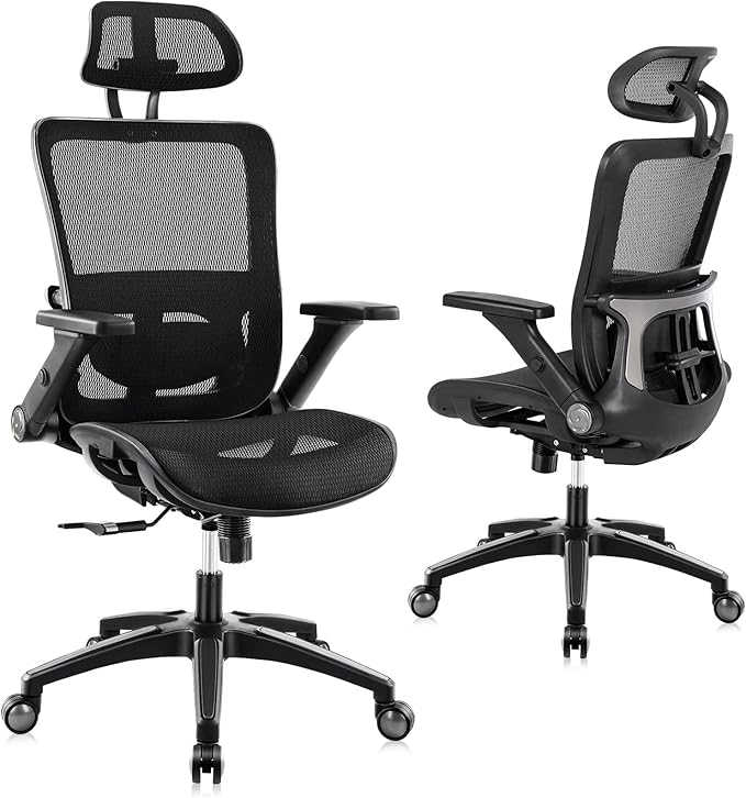 Office Chair Ergonomic Mesh Chair High Back Computer Desk Chair with 3D Armrest Adjustable Lumbar Support and Headrest Receling Chair, Black