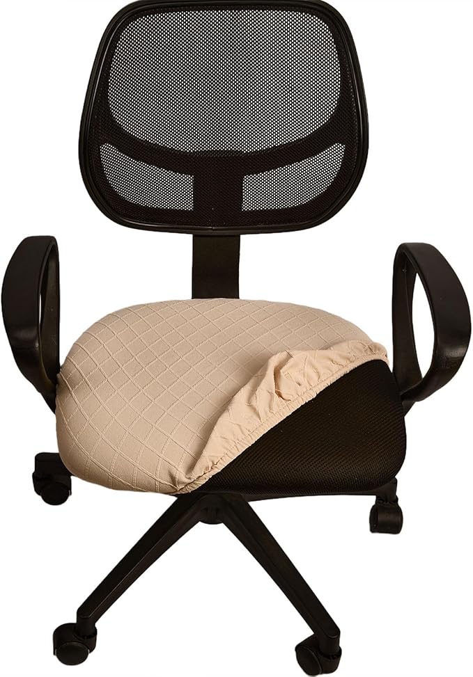 Melaluxe Stretch Jacquard Office Chair Cover, Removable Washable Desk Chair Cover Rotating Chair Seat Slipcover, Beige
