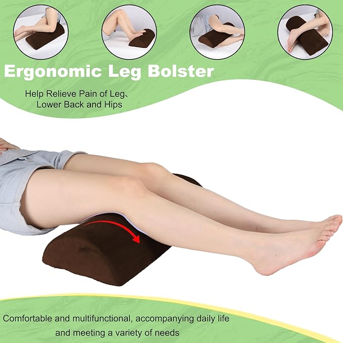 Recliner Foot Pillow High Resilience Foam - Leg Pillow for Sleeping Soft and Supportive Half Moon Bolster Pillow Recliner Pillows for Headrest Back Lumbar Support (Brown)