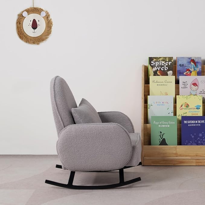 Baby Rocking Chair,Toddler Chair,Kids Chair,Kids Sofa, Shaky Metal Foot and Sherpa Fabric,Toddler Rocking Armchair for Boys and Girls Rest (Grey)