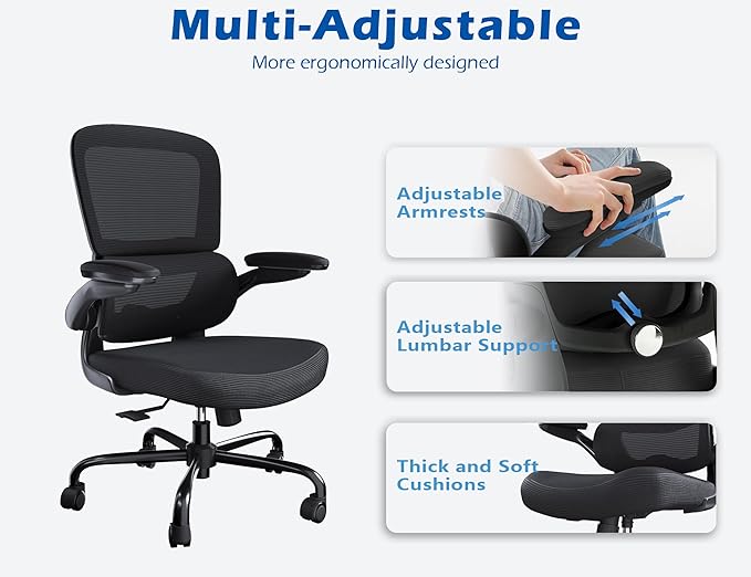 TRALT Ergonomic Office Chair - Desk Chair with Adjustable Headrest Lumbar Support Computer Chair - Mesh Comfy Chair with Flip-up Armrests - Gaming Chair for Adults Home Office PU, Black, Pack of 8