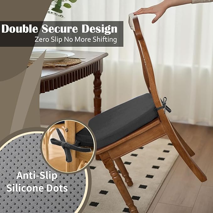 2'' Thick High-Density Foam Indoor Chair Cushions | Dining Chair Pads with Ties, Removable Washable Cover, Kitchen Chair Cushions 17"x16",Dark Gray 6 Pack