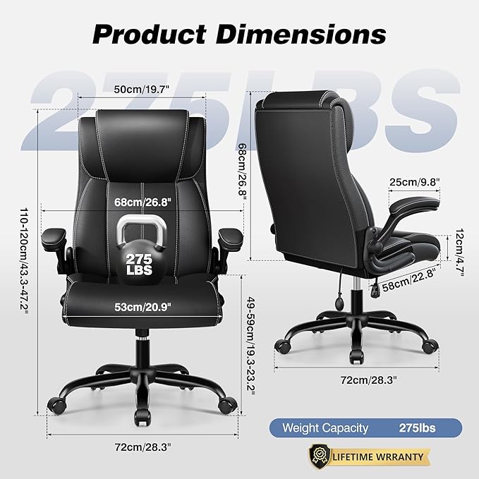 BESTFAIR Ergonomic Office Chair - Desk Computer Chair, Leather High Back Executive Chairs with Adjustable Lumbar Support & Flip Up Arms, Black 10 Pack