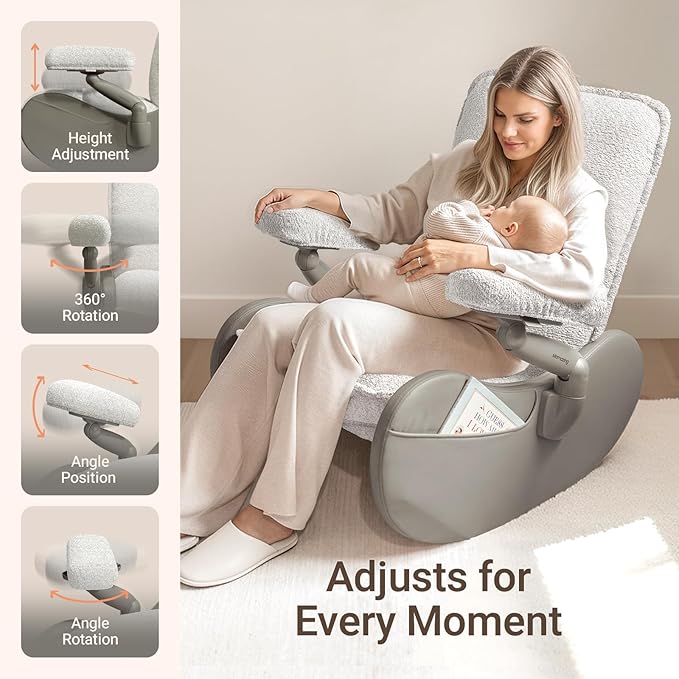 MAMAZING Lullabud Nursery Rocking Chair Glider with Ottoman for Breastfeeding, Upholstered Nursing Chair with Removable Cover Reading Chair for Bedroom, Living Room(Light Grey/Light Grey)