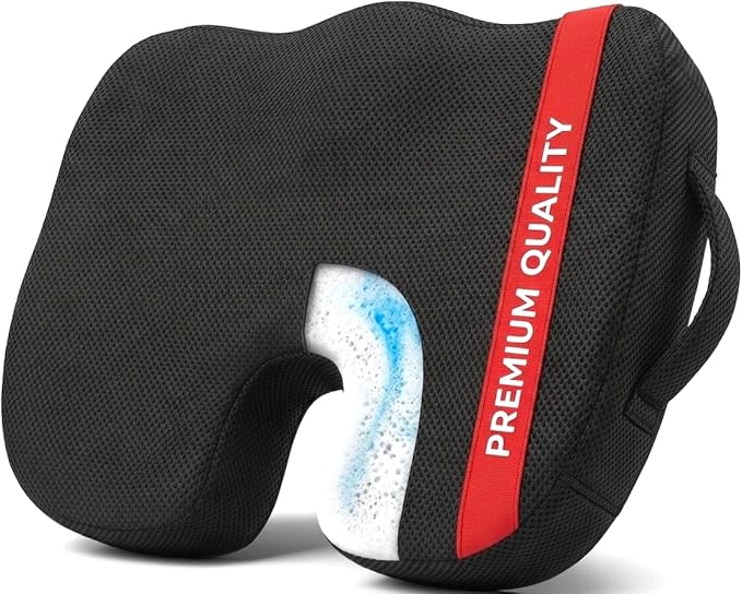 Premium Orthopedic Memory Foam Seat Cushion for Office Chair & Car Seat .Ergonomic U-Shape Coccyx Pillow for Tailbone & Sciatica Pain Relief Lower Back Problems and Long Sitting Comfort. (Black)