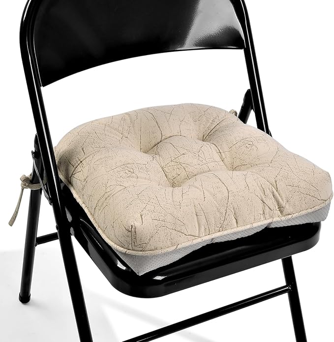 Marble Pattern 3" Chair Cushion for Dining Chair, Filling Bite-Size Memory Foam U-Shaped Seat Cushions for Kitchen Chairs, Non-Slip Indoor Chair Pad with Ties, 1 PCS, Yellow