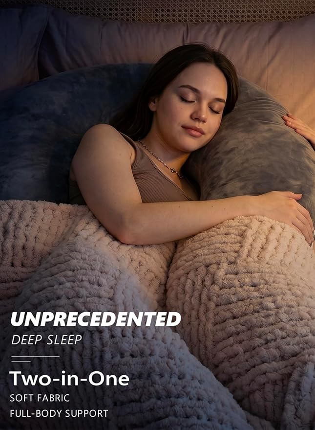 Meiz Question Mark Body Pillow for Adults & Couples, Full Body Support for Side Sleepers, Back & Pregnancy, with Detachable Heart Cushion, Soft Velvet Cover, Classical Grey