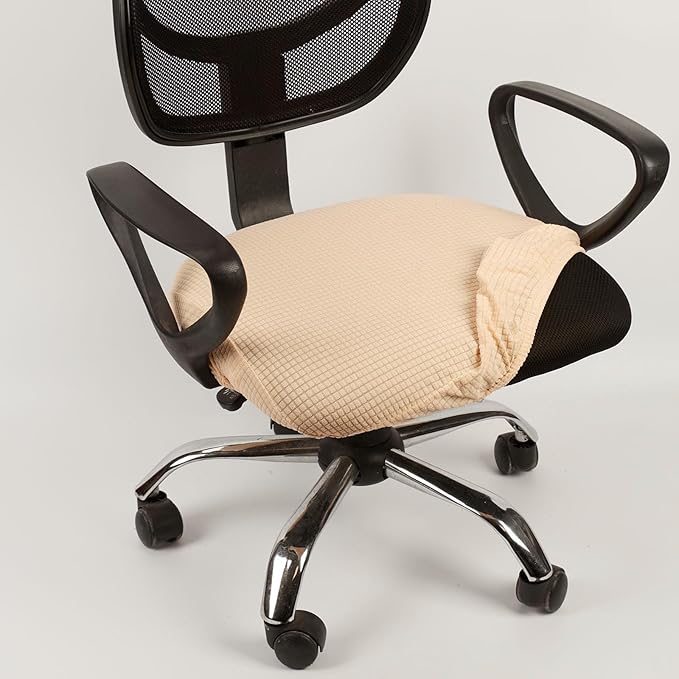 Melaluxe Stretch Jacquard Office Chair Cover, Removable Washable Desk Chair Cover Rotating Chair Seat Slipcover, Beige