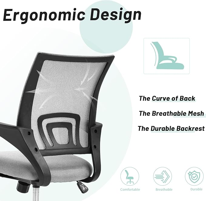 Modern Mesh Office Chair, Ergonomic with Lumbar Support, Adjustable Height, Grey