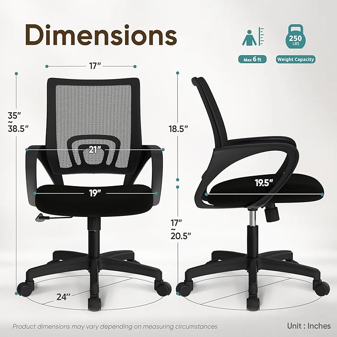 ETONEX Office Chair with Ergonomic Mid Back Cushion Lumbar Support Adjustable Swivel Rolling Computer Gaming Desk Chair Comfy Mesh Seat Wheels Home Executive Use (2 Pack, Black)