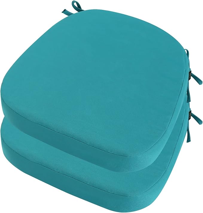 idee-home Outdoor Chair Cushions Set of 2, 17" x 17" Thick D-Shaped Patio Furniture Outdoor Seat Cushions Waterproof with Ties, Dining Pads