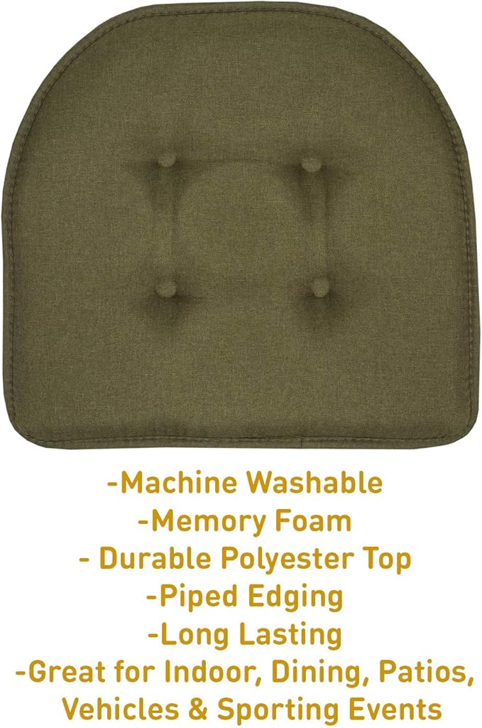 Chair Cushion Memory Foam Pads Tufted Slip Non Skid Rubber Back U-Shaped 17" x 16" Seat Cover, (Pack of 3)