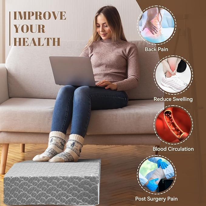 SUBCULTUREPICK Leg Elevation Pillows,Wedge Pillow for After Surgery, 8" Leg Support Adjustable, Comfort Care for Back Knee Hip Ankles Pain, Memory Foam Knee Pillow for Sleeping Blood Circulation Grey