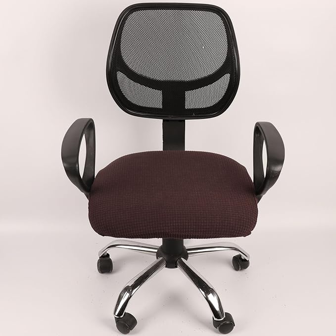 Melaluxe Stretch Jacquard Office Chair Cover, Removable Washable Desk Chair Cover Rotating Chair Seat Slipcover, Dark Coffee