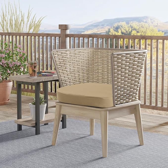 idee-home Outdoor Chair Cushions Set of 2, 19" x 19" x 3" Thick D-Shaped Patio Furniture Outdoor Seat Cushions Waterproof with Ties, Dining Pads