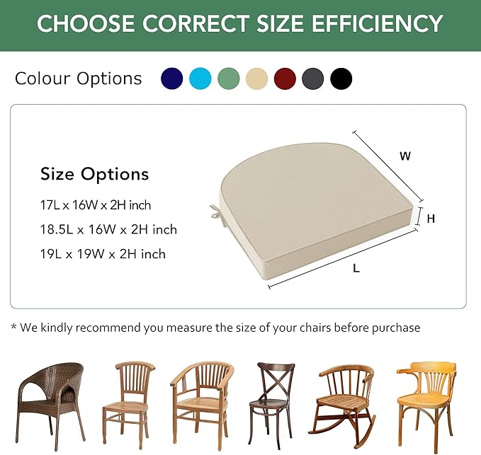 Outdoor Chair Cushions Set of 2: Waterproof & Fade Resistant Patio Furniture Cushions - 19 x 19 x 2 Inch Non Slip Round Corner Seat Cushion Pads with Removable Cover for Garden Yard Lawn, Cream