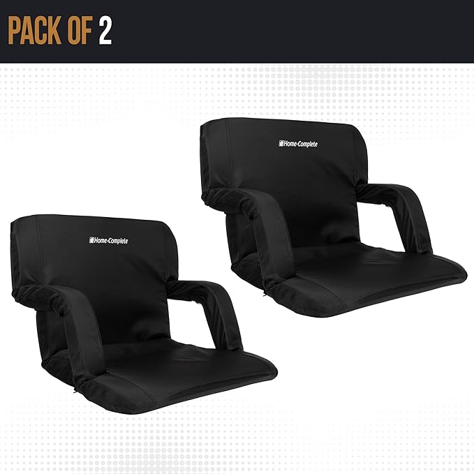 Home-Complete Stadium Seats - Bleacher Cushion with Padded Back Support and Armrests - 6 Reclining Positions Folding Stadium Chair with Carry Straps for Sports, Concerts, Camping, or Beach
