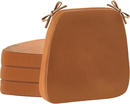 2'' Thick High-Density Foam Indoor Chair Cushions | Dining Chair Pads with Ties, Removable Washable Cover, Kitchen Chair Cushions 17"x16", Orange Brown 4 Pack