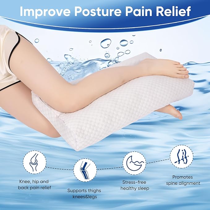 Cooling Knee Pillow for Side Sleeper, 3"Leg Pillow for Side Sleeping, 100% Cooling Fabric Pillow for Between Knees While Sleeping - High Support Alternative for Relieving Leg, Back, and Knee Pain